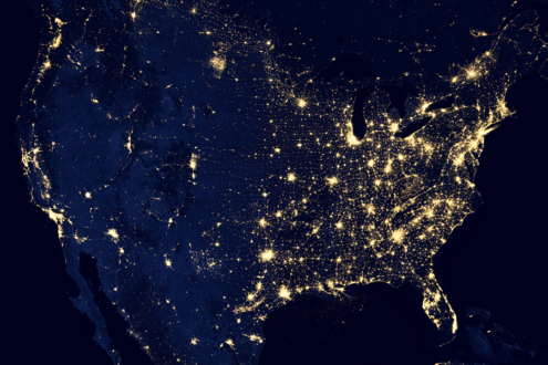 Satellite image of the USA at night
