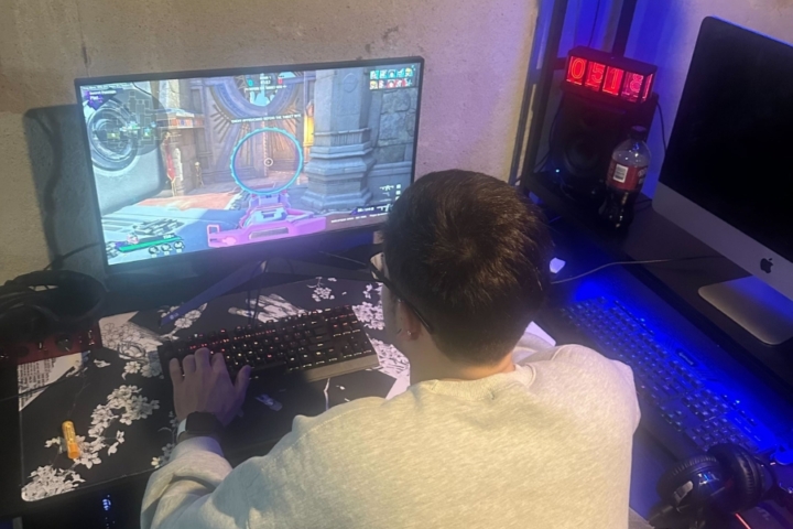 Image of a male playing a video game on a desktop system.